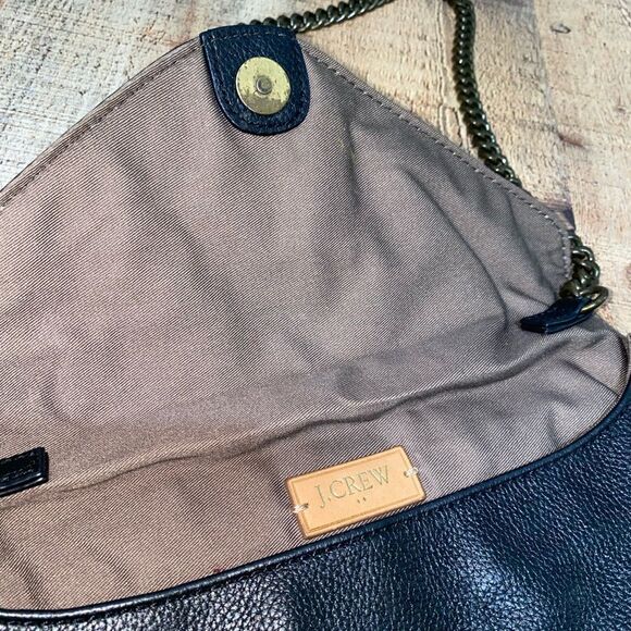 J. Crew Leather Envelope Shoulder Bag w/Chain Strap - Black/Bronze - Picture 11 of 12